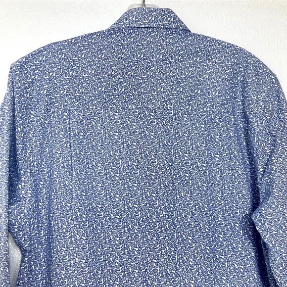 Nick Graham Everywhere Shirt Blue Paisley Flip Cuff Modern Fit 15.5 34-35 M - Picture 5 of 14